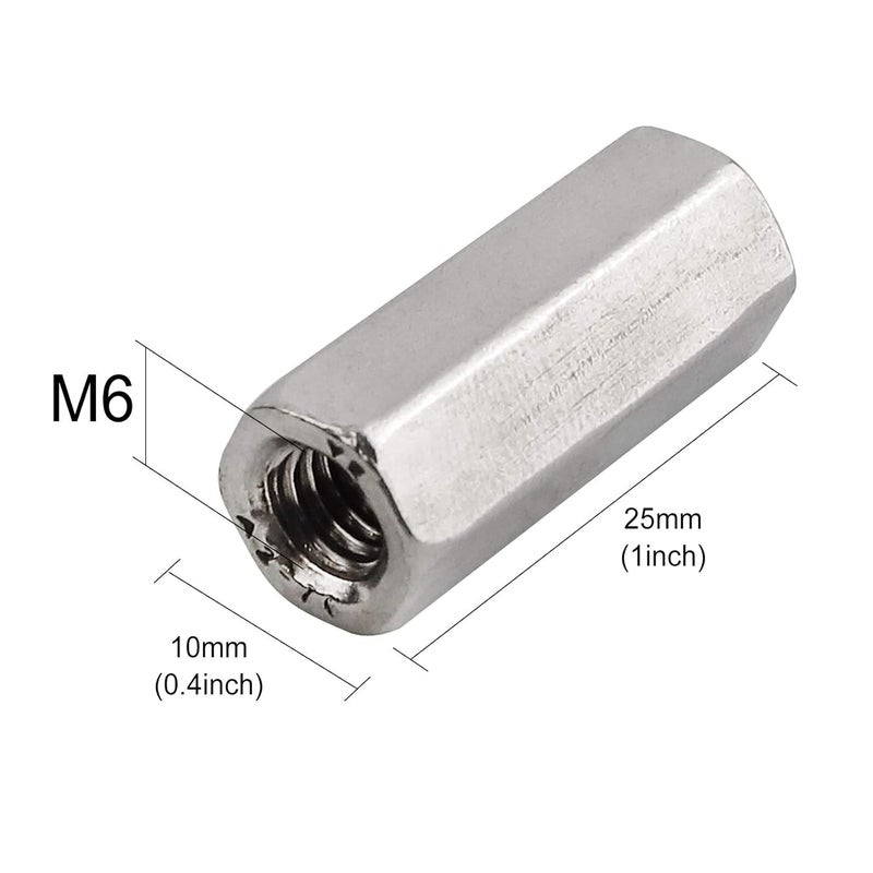 TOPPROS Pack of 8 M6 X 1.0-Pitch 25mm Length Hex Width 10mm Metric Hex Coupling Nut 304 Stainless Steel Rod Coupling Nuts - Image 5